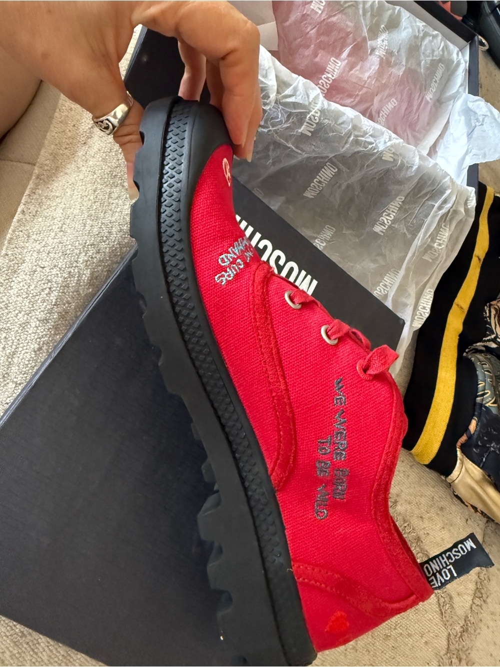 Moschino Red Canvas 'Join The Dance' Sneakers - Picture 2 of 14